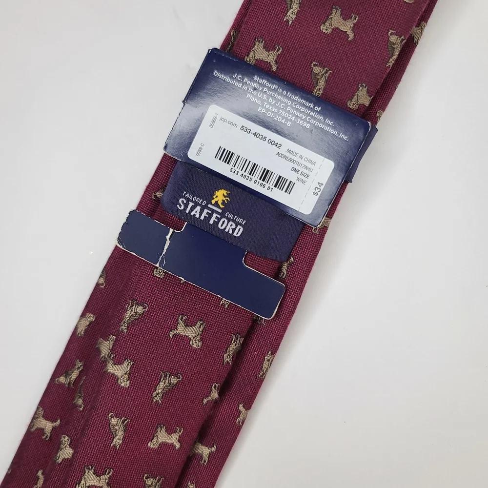 Stafford Red with Dogs Mens Neck Tie. New With Tags.